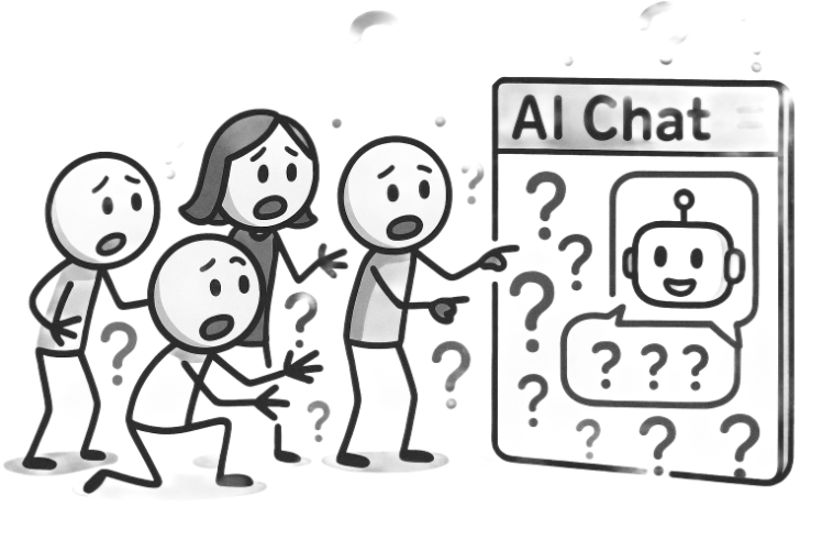 Confused people looking at a generic chatbot